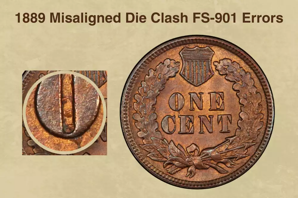 1889 Indian Head penny die clash error showing ghost transfer marks in the coin's fields
